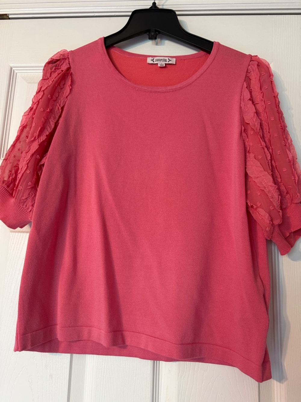 Nanette Lepore Hot Pink Puff-Sleeve Sweater Top